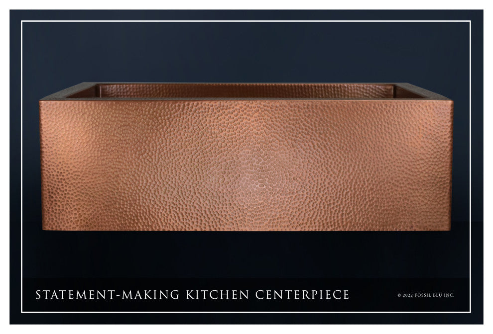 Luxury 30-Inch Heavy 12-GAUGE Med. Patina Copper Farmhouse Sink, Flat Front