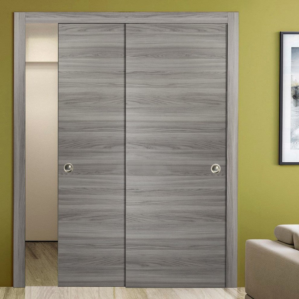 Sliding Closet Bypass Doors 56 x 80 & Hardware | Planum 0010 Ginger Ash