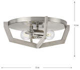 Galloway 2-Light 15" Brushed Nickel Flush Mount Light, Grey Washed Oak Accents
