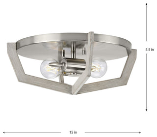 Galloway 2-Light 15" Brushed Nickel Flush Mount Light, Grey Washed Oak Accents