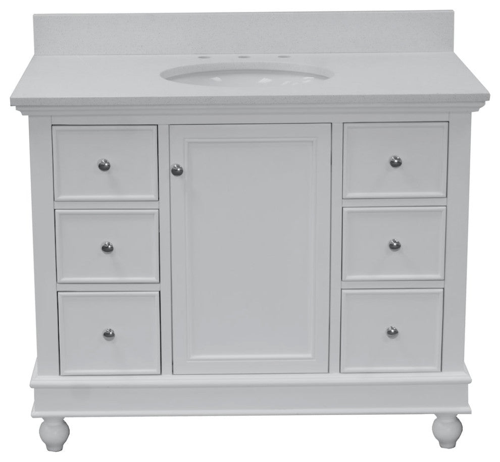 Bella 42" Bathroom Vanity, White, Quartz