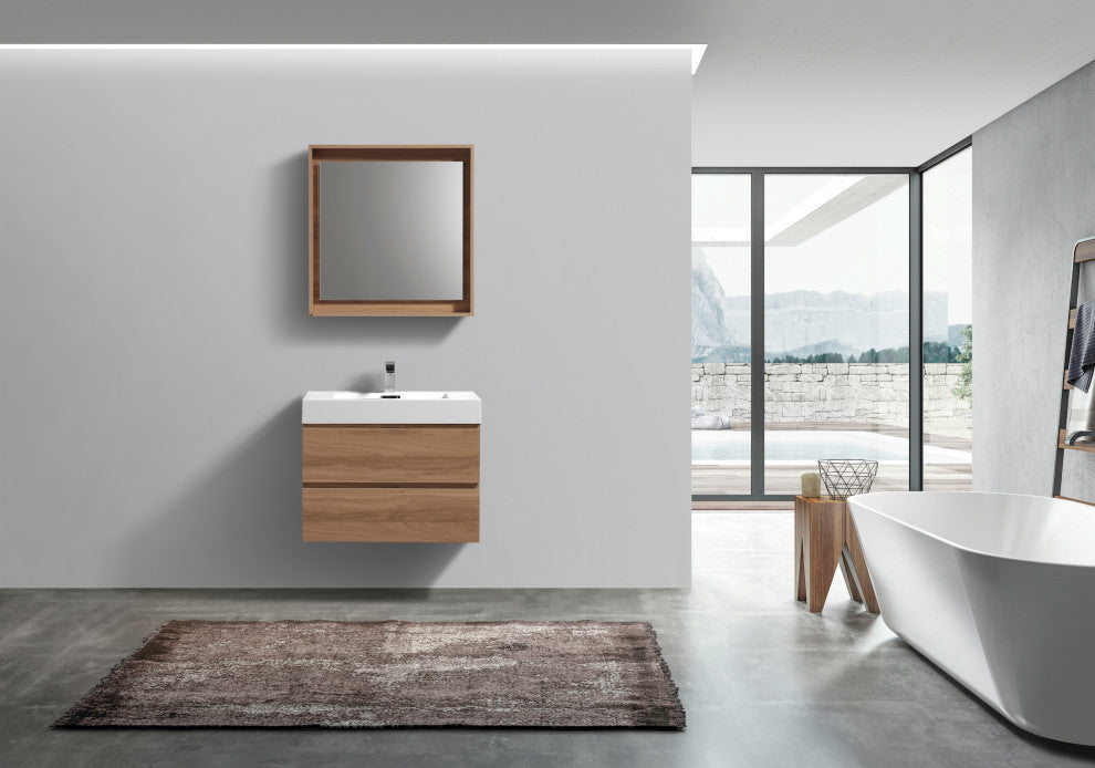 Bliss 30'' Wall Mount Modern bathroom Vanity, Honey Oak, 30''