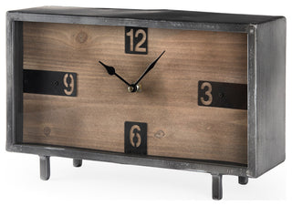 Harvey 13.0Lx4.5Wx8.1H Black Metal and Wood Rectangular Table Clocket