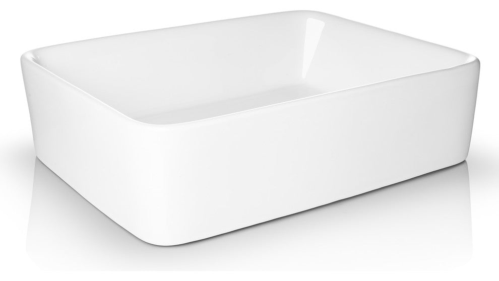 Modern Ceramic Vessel Sink - Bathroom Vanity Bowl - Rectangular White
