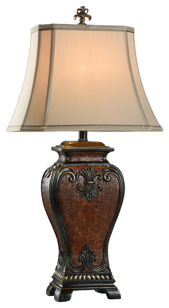Dundee Table Lamp Faux Crocodile Hide and Gold Highlighted Finish, Cream Fabric