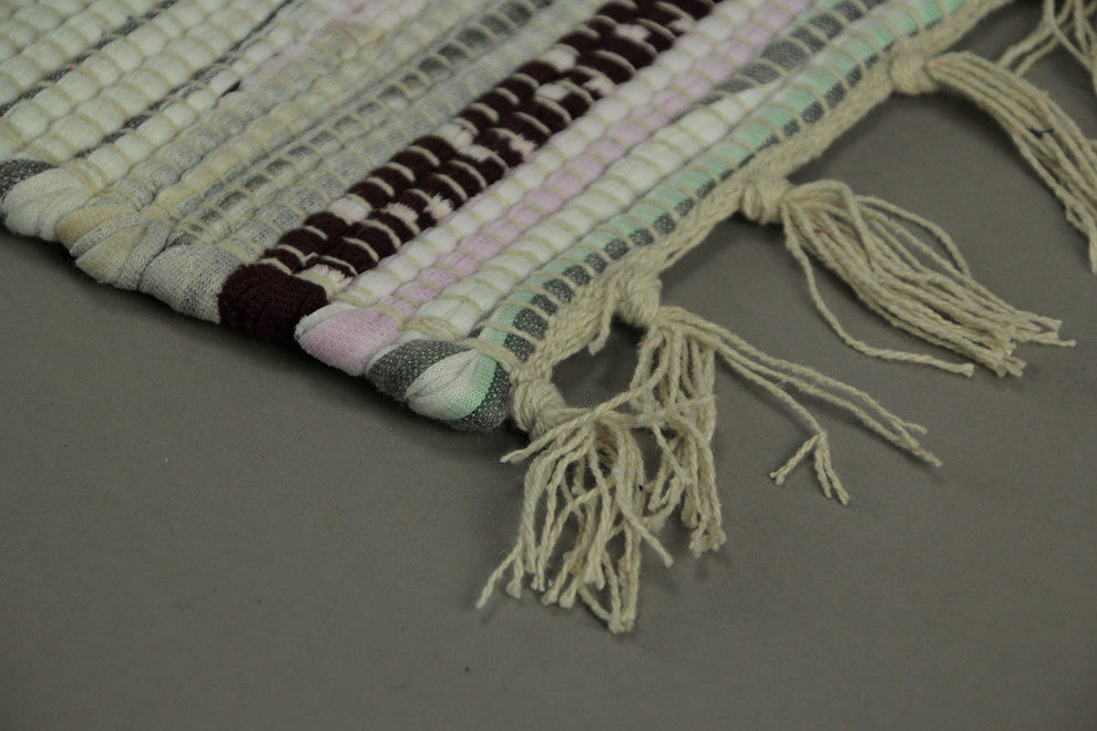 Multicolored Cotton Chindi Rag Fringed Throw Rug