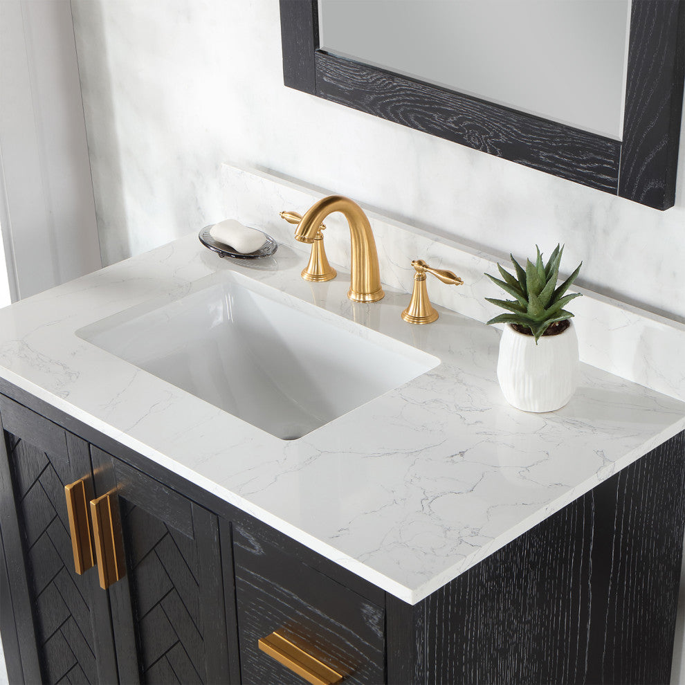 Altair Gazsi Black Oak Bathroom Vanity Set, 36", With Mirror