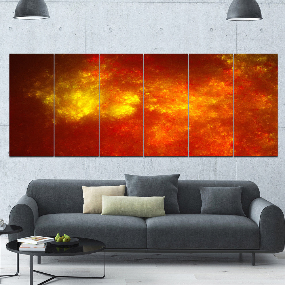 Orange Starry Fractal Sky, Abstract Canvas Art Print, 70"x28", 6 Panels