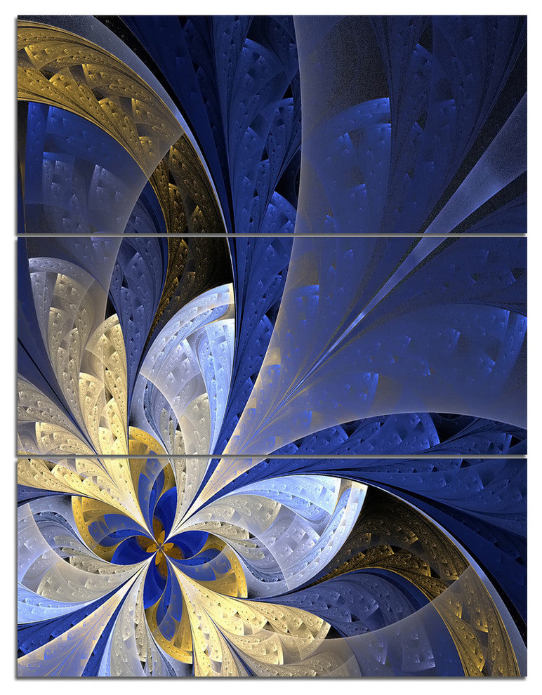"Blue and Yellow Large Fractal Pattern" Metal Wall Art, 3 Panels, 28"x36"