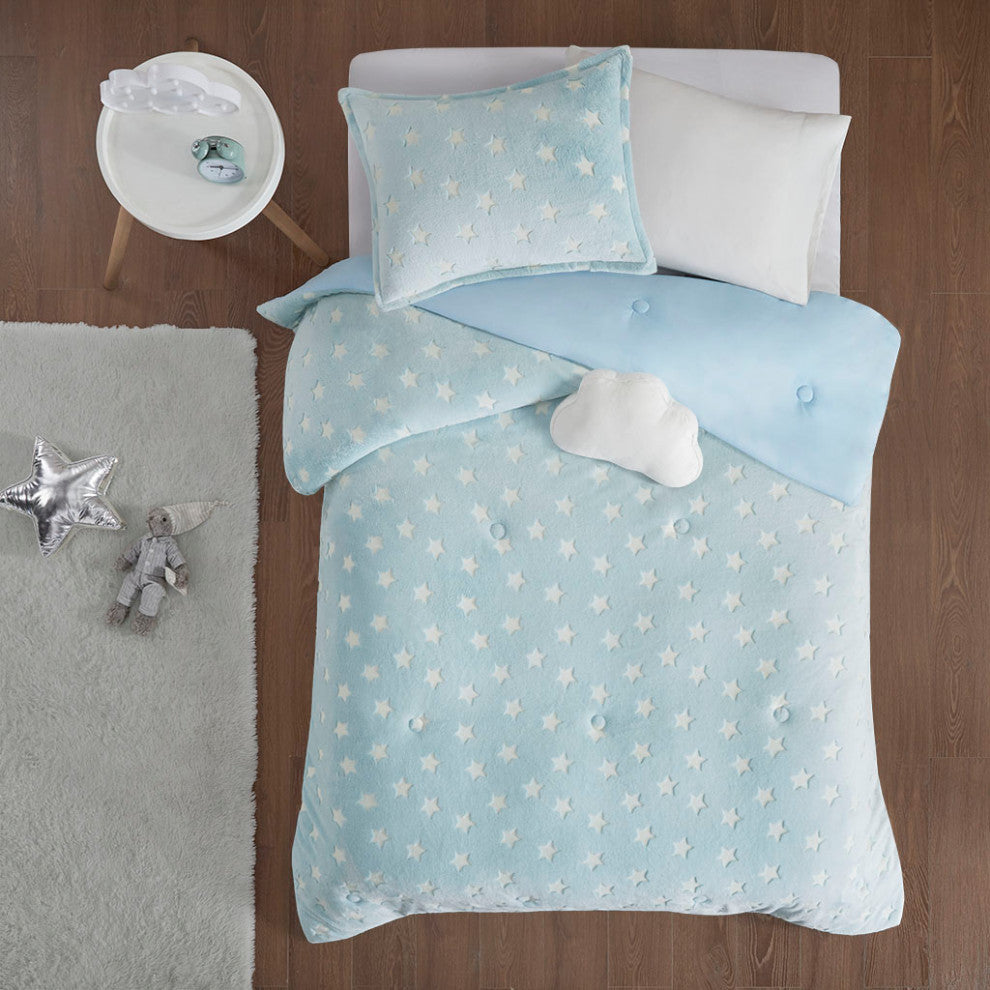 Mi Zone Kids Quinny Glow, The Dark Plush Comforter Set, Aqua