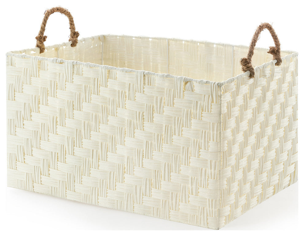 Nautica 3-Piece Set Rectangle Storage Bins with Rope Handles, White
