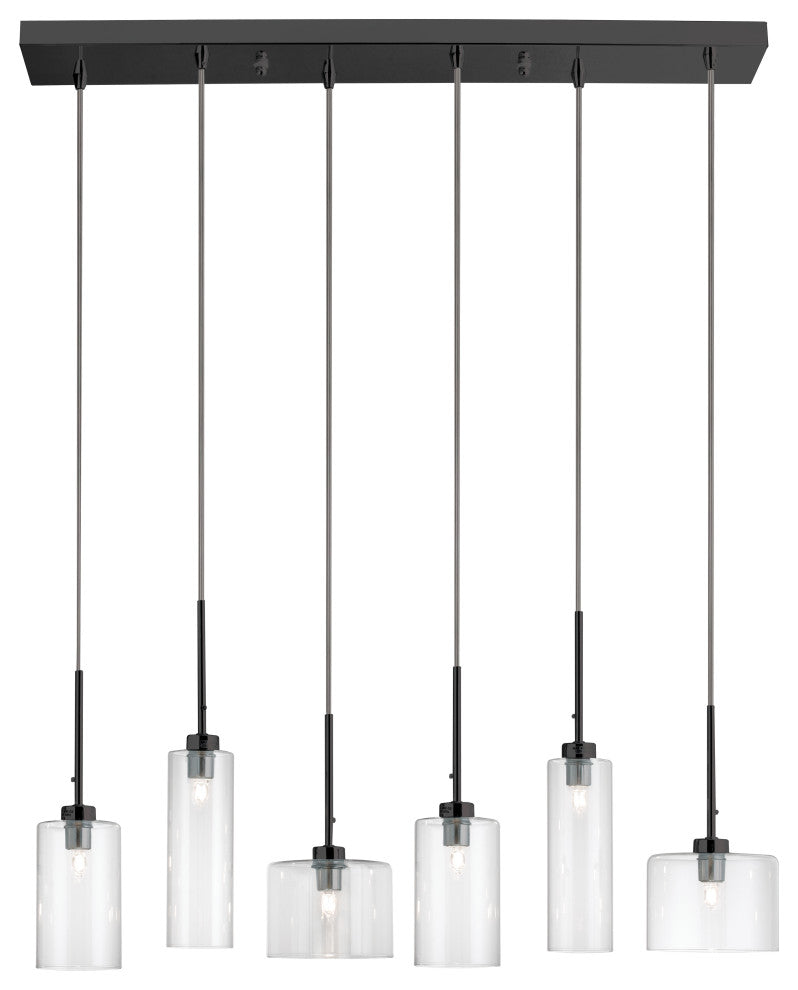 Contemporary Pendant With Clear Glass, Matte Black