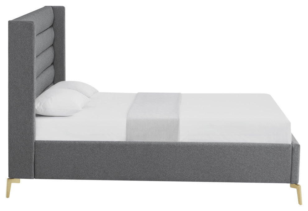 Inspired Home Alessio Bed, Upholstered,  Linen, Gray, King