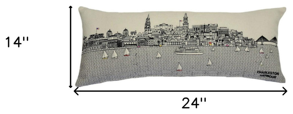 25" White Charleston Daylight Skyline Lumbar Decorative Pillow