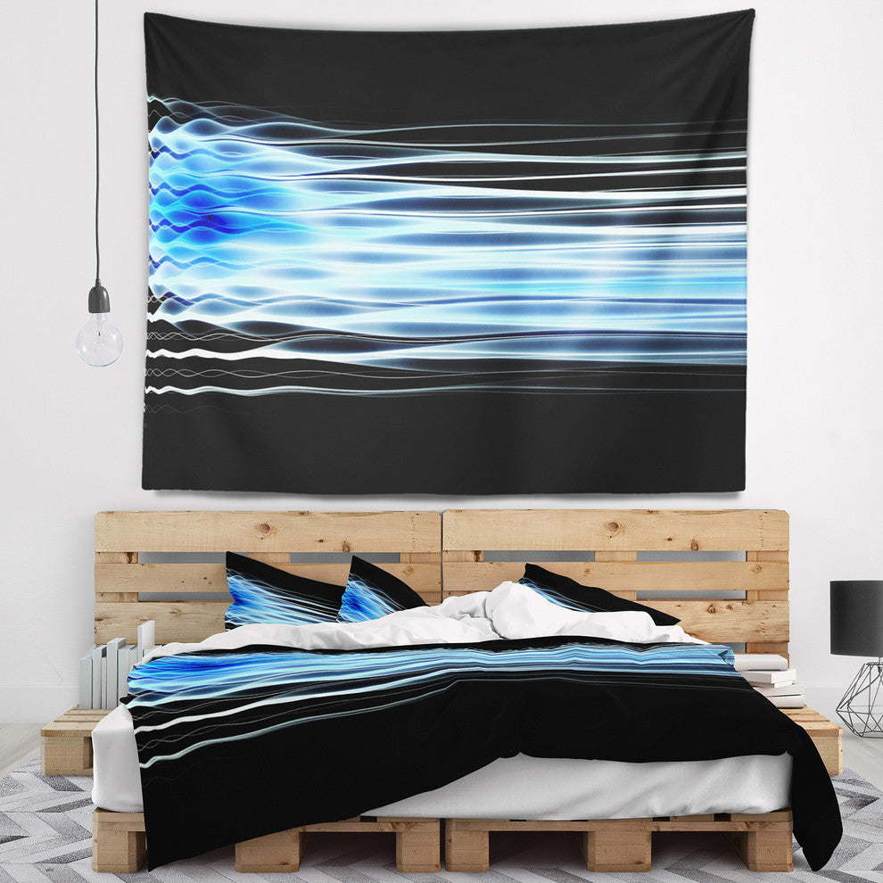 Light Blue Fractal Waves Abstract Wall Tapestry, 92"x78"