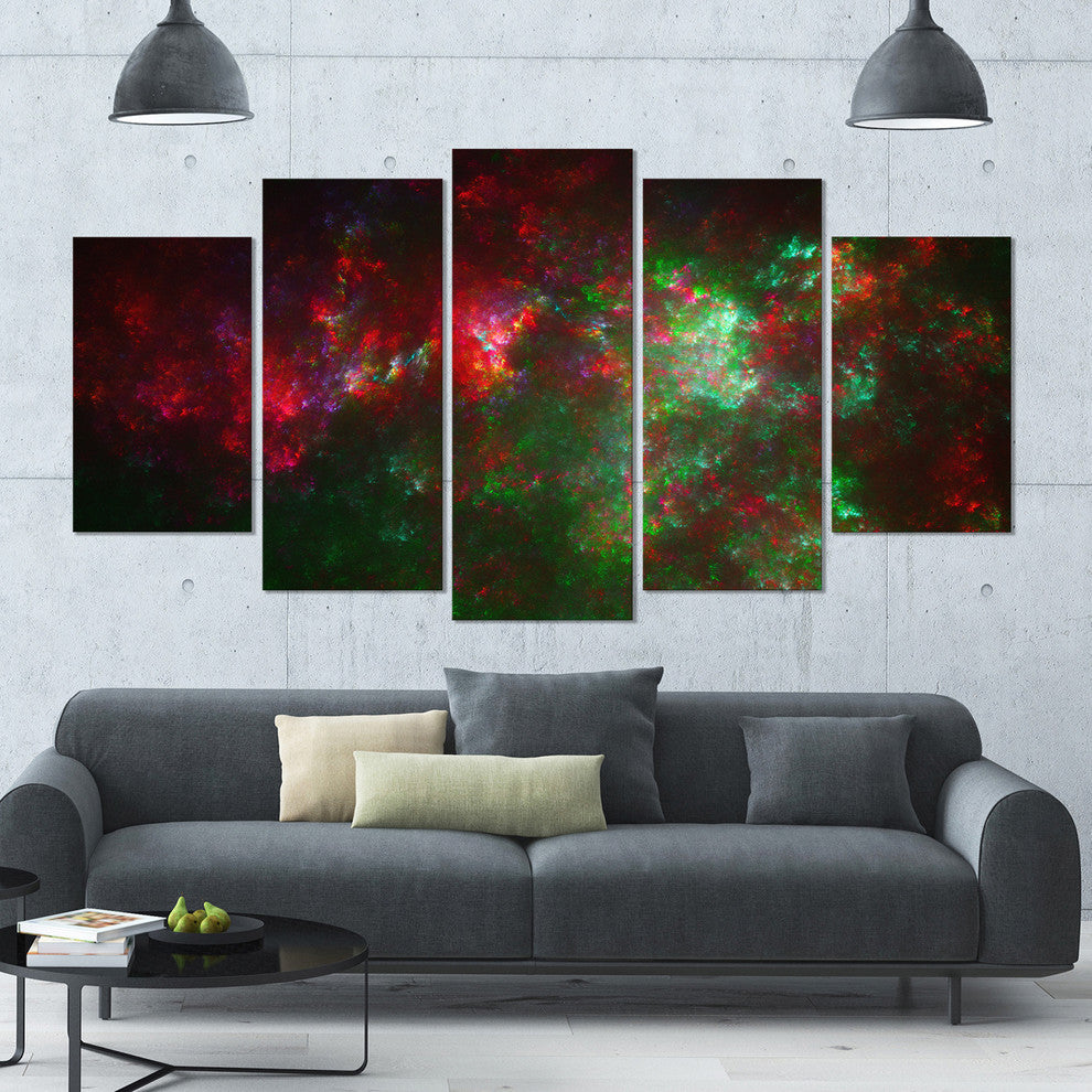 Multi Color Starry Fractal Sky, Contemporary Canvas Art Print, 60"x32", 5 Panels