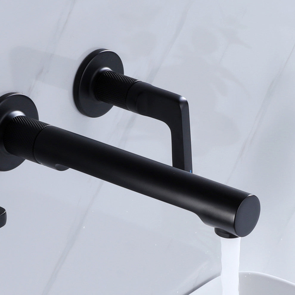 Wall Mounted Dual Handles Bathroom Faucet, Matte Black
