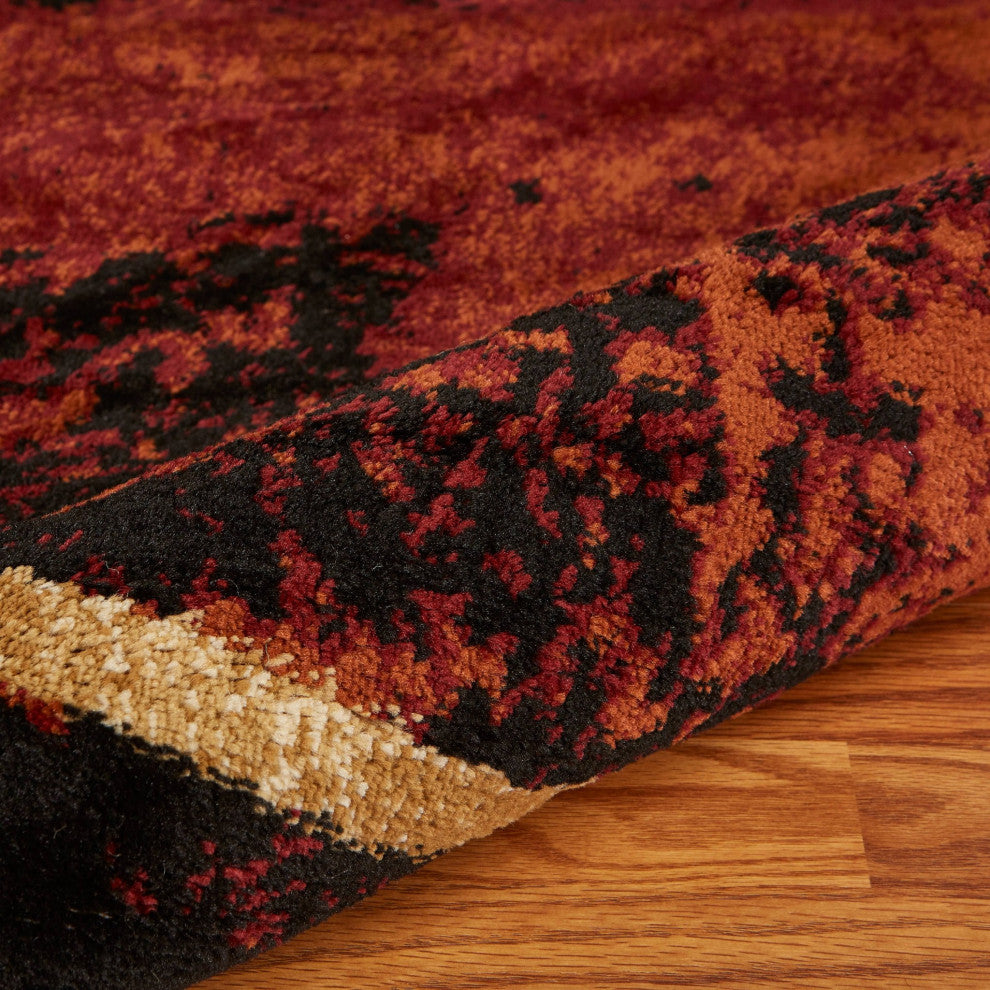 5" x 7" Red and Brown Geometric Area Rug