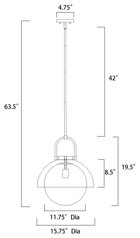1-Light Matte Black Finish Modern Pendant Light Fixture With Opal Glass Shade