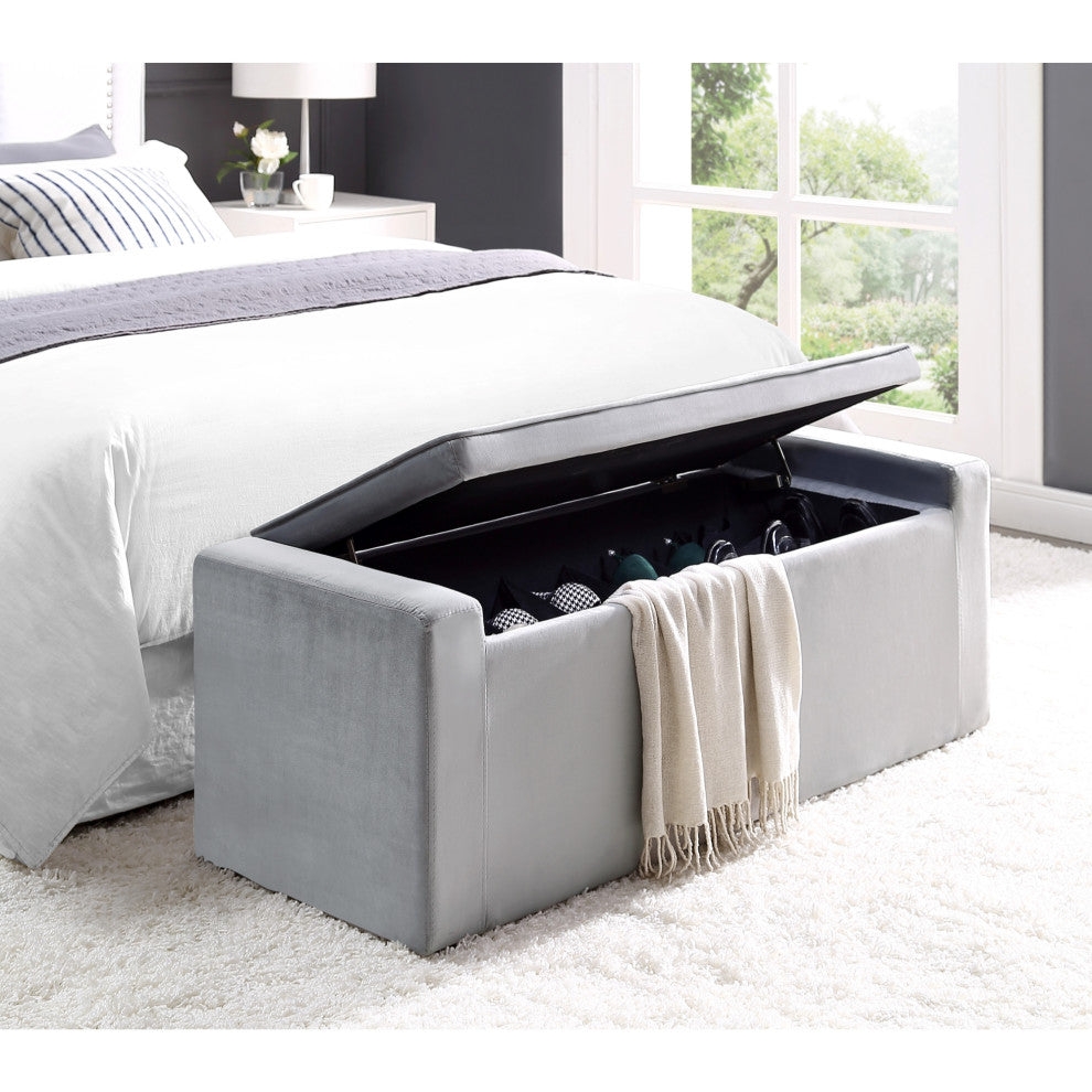 Carter Velvet Upholstered Shoe Storage Bench, Gray