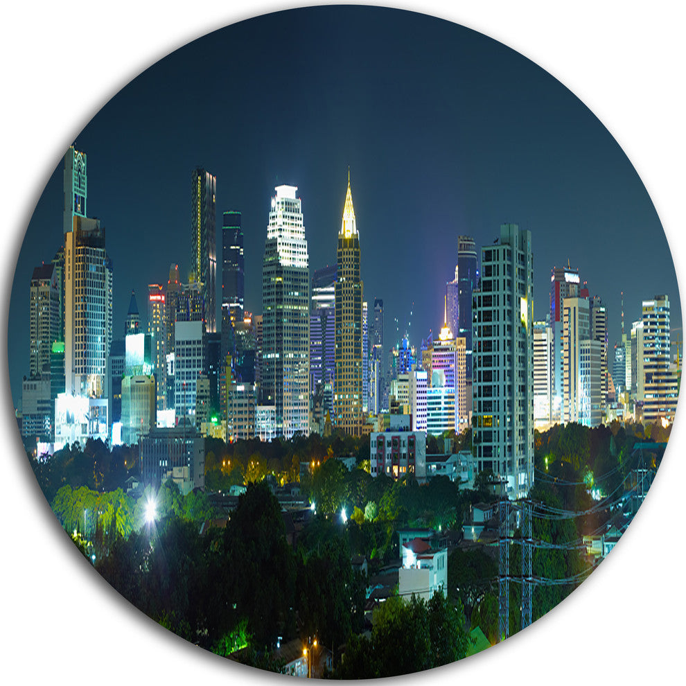 Night City Bangkok Cityscape, Photo Round Metal Wall Art, 11"