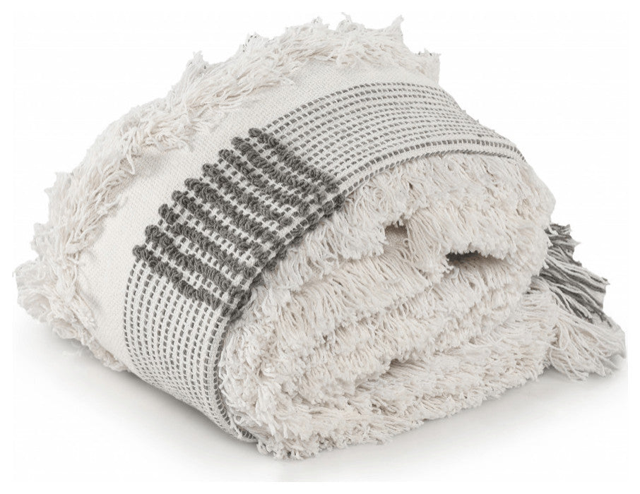 Gray and White Woven Cotton Checkered Throw Blanket