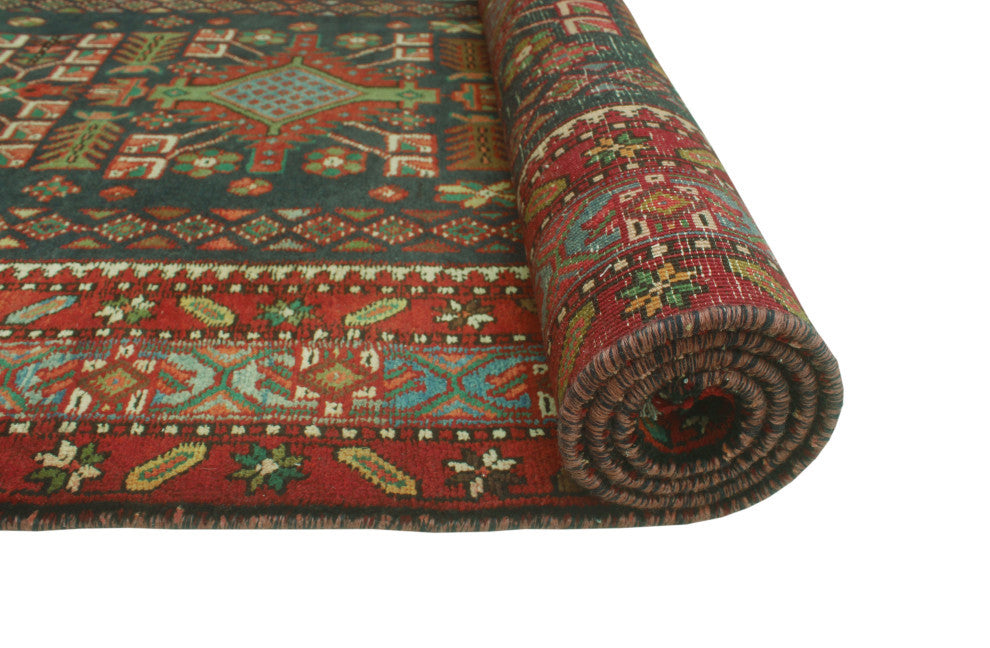 Fine Vintage Distressed Costari Navy/Rust Runner, 3'8x14'9