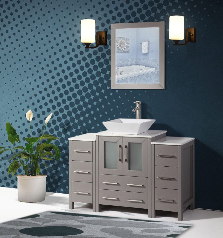 Vanity Art Bathroom Vanity Set With Sink, Gray, 48", Led Sensor-Switch Mirror