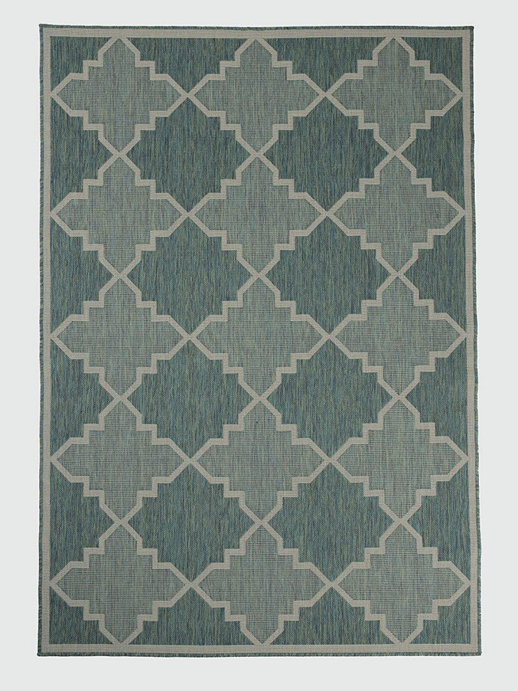 Outdoor Collection Trellis Diamond Rug Geometric Rug, Ocean, 7'10"x10'
