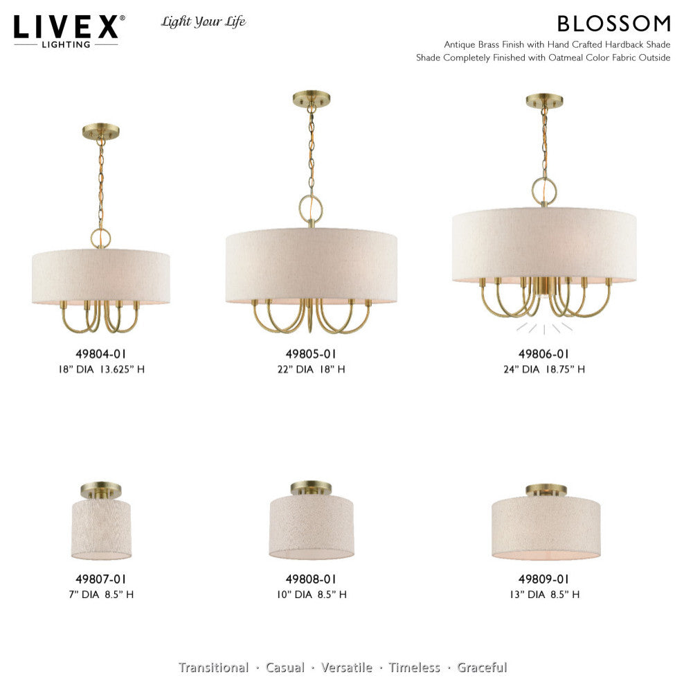 Blossom 1 Light Antique Brass Small Semi-Flush