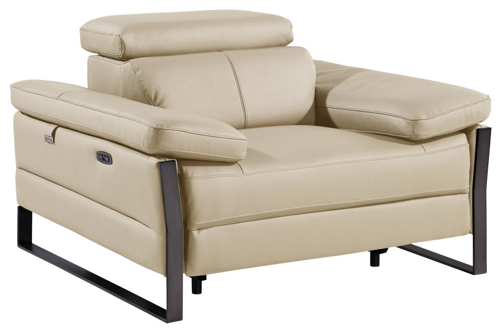 Antonio Italian Leather Power Reclining Arm Chair, Beige