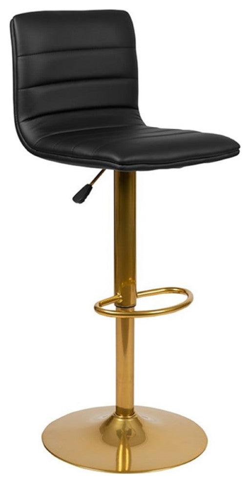 Modern Vinyl Adjustable Height Barstool with Horizontal Stitch Back, Set of 2, B