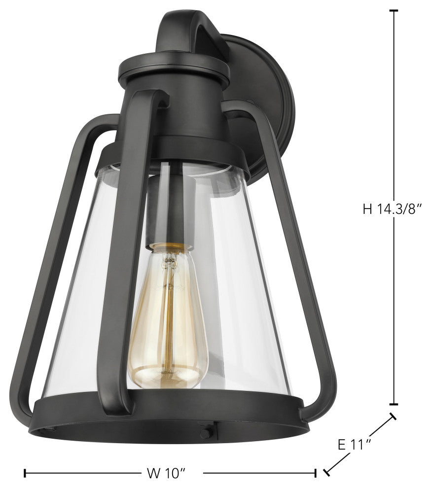 Everett 1-Light Large Wall Sconce, Matte Black With Clear Glass