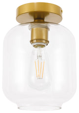 Brass Finish And Clear Glass 1-Light Flush Mount