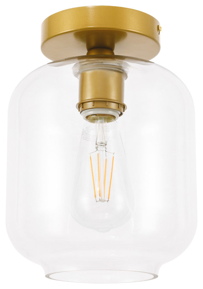 Brass Finish And Clear Glass 1-Light Flush Mount