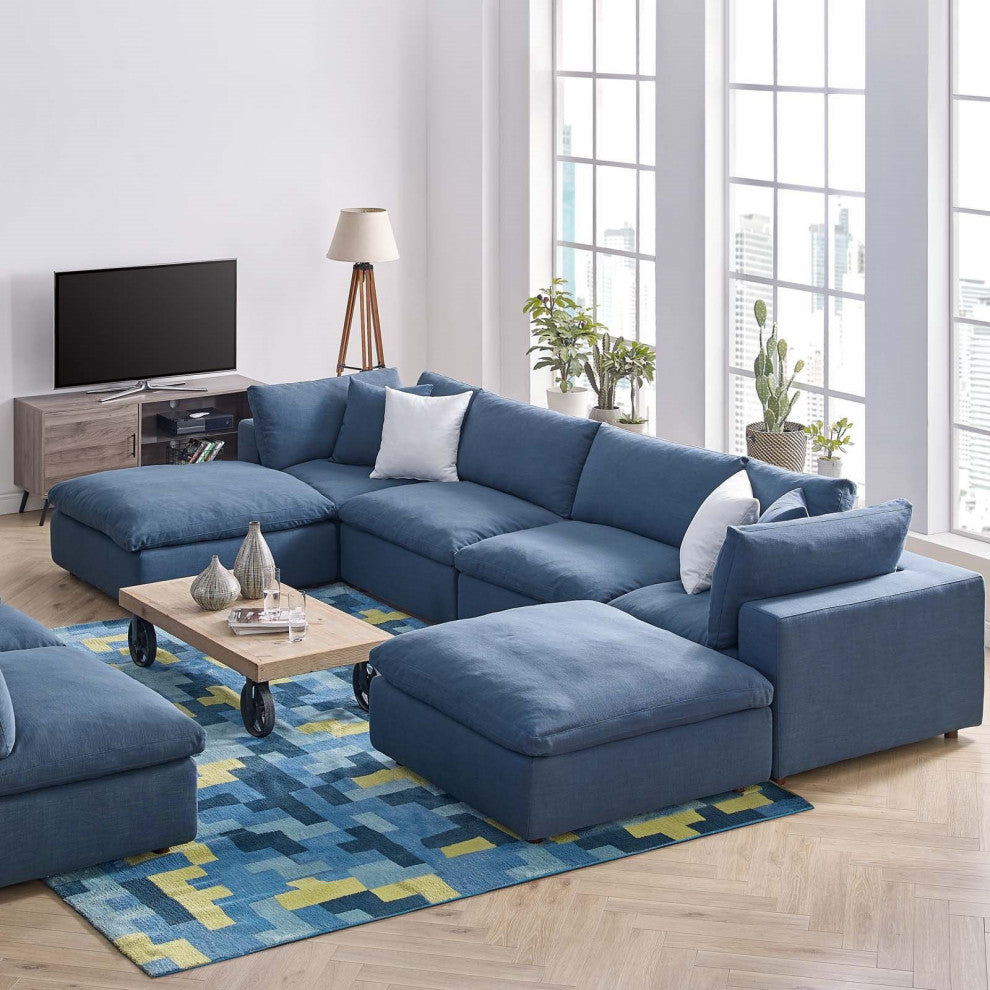 Cloud Couch, U-Chaise Cloud Sectional Sofa Set, Modular 6Piece Dream Couch, Azure