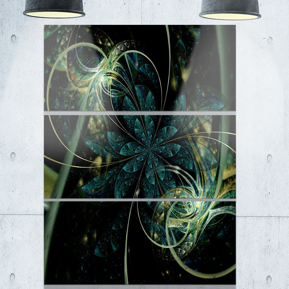 "Green Yellow Digital Fractal Flower" Metal Wall Art, 3 Panels, 28"x36"
