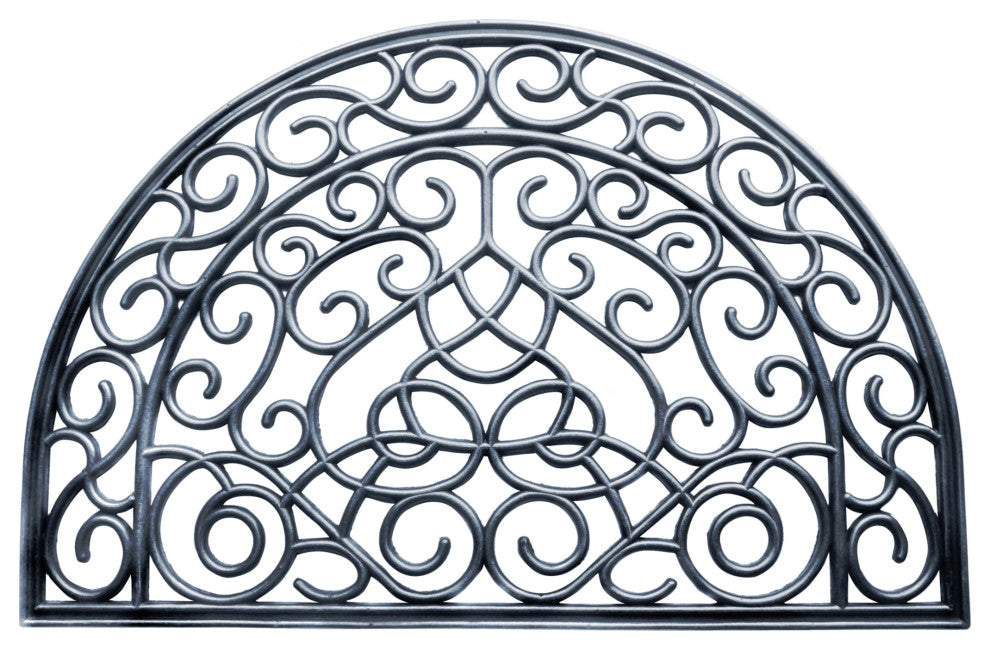 Silver Moulded Vines Half-round Rubber Doormat, 24"x36"