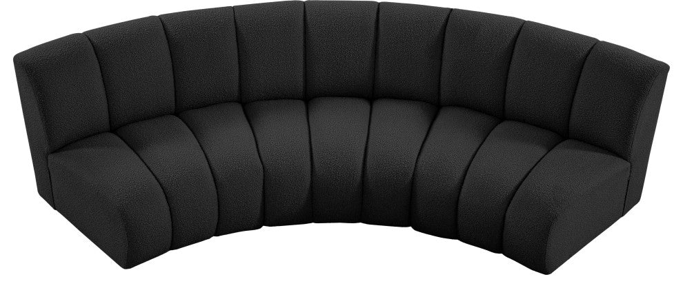 Infinity Black Boucle Fabric Upholstered Arc Shaped Modular Sectional, Black, 3-Piece, Arc-Shaped