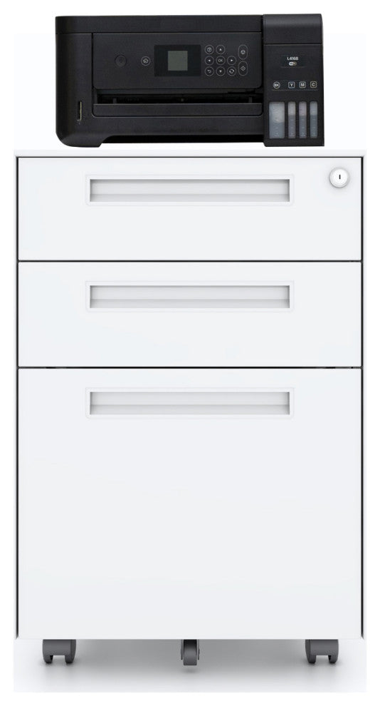 Fully Assembled 3 Drawer Metal Mobile Vertical Locking File Cabinet White