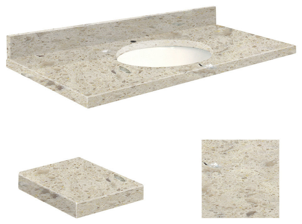 Quartz 25"x22" Vanity Top, White Bowl, Carmel, Single Hole