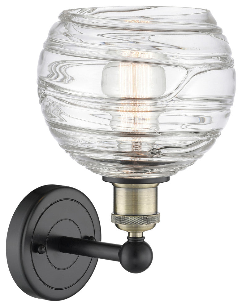 Athens Deco Swirl 1 Light Wall Sconce, Black Antique Brass, Clear Deco Swirl