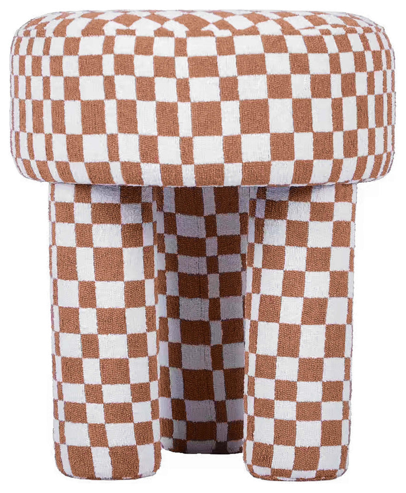 Claire Brown Checkered Boucle Stool - Brown