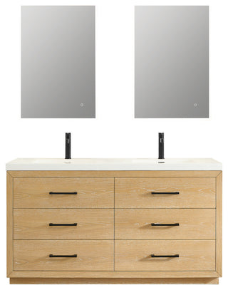 Sigrid Bathroom Vanity, White Oak, 60", With Mirror