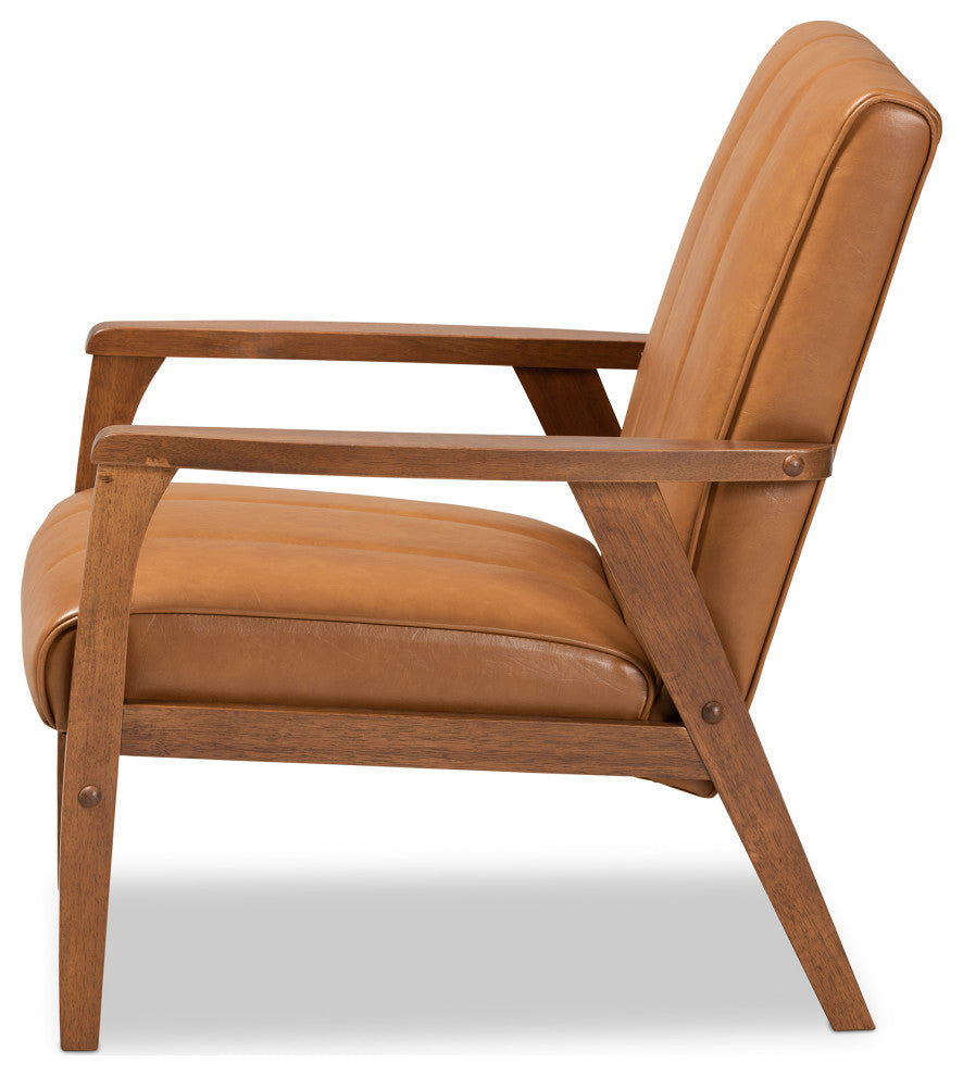 Nikko Mid-century Modern Tan Faux Leather and Walnut Brown Lounge Chair