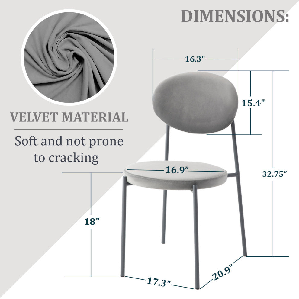 LeisureMod Euston Modern Velvet Dining Chair with Grey Steel Frame, Gray