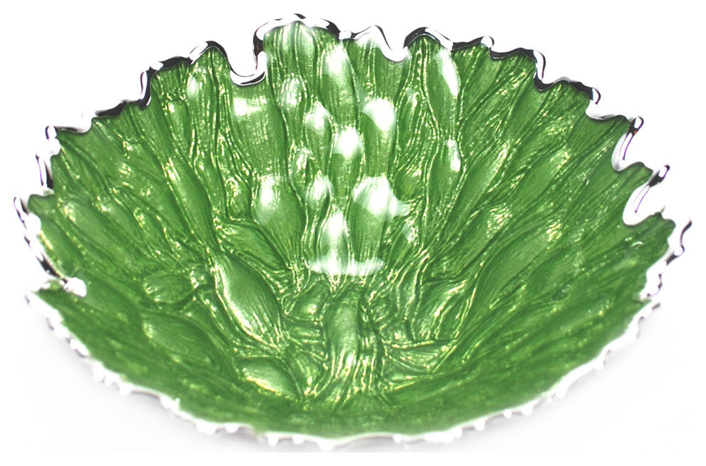 Moss Centerpiece Bowl, Green, Silver, 9.5"x3"