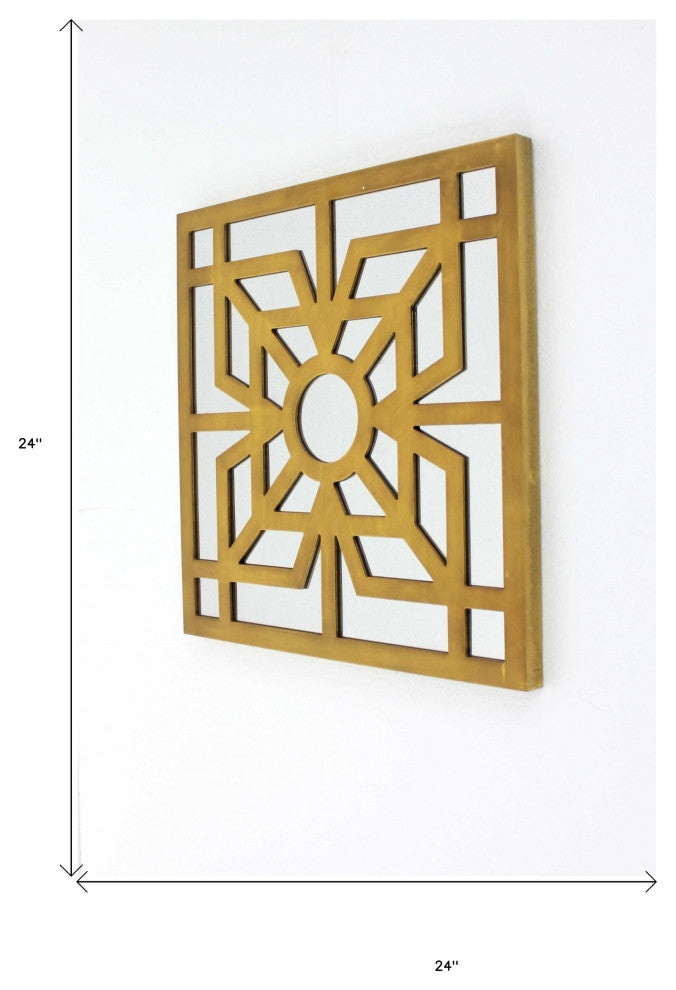 24" X 24" X 1" Bright Gold Mirrored Wooden  Wall Decor