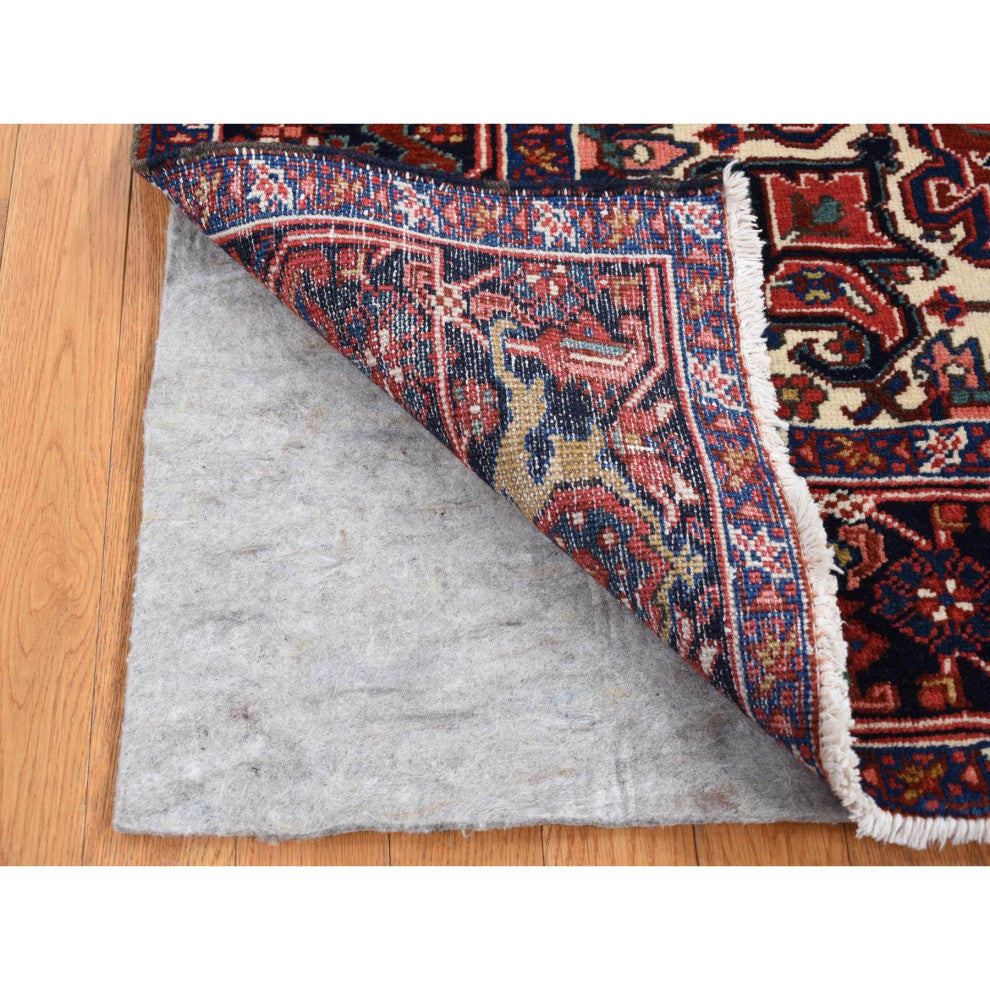 Red, Semi Antique Persian Heriz, Hand Knotted, Soft Wool Rug, 4'7"x8'8"