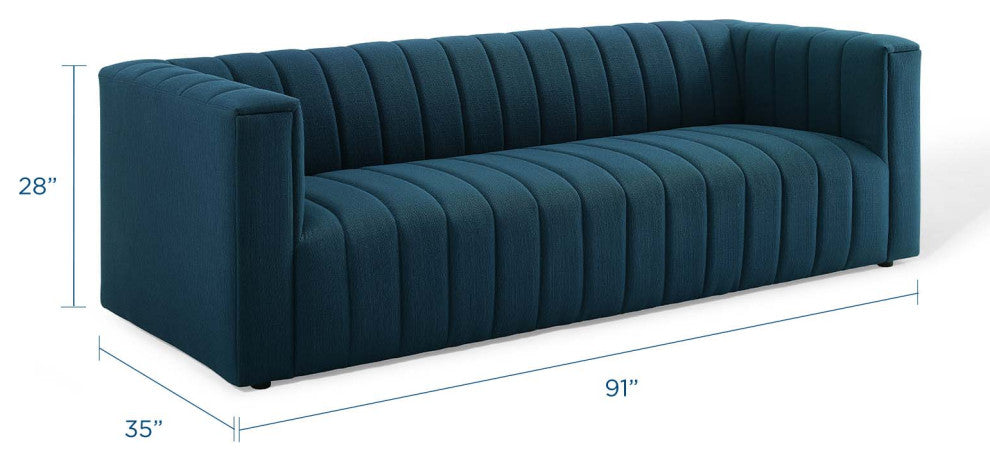 Tufted Sofa, Fabric, Navy Blue, Modern, Living Lounge Hotel Lobby Hospitality